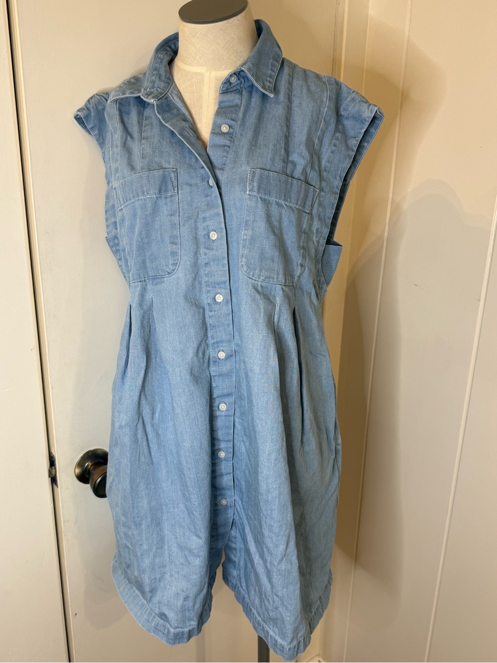 Banana Republic Light Blue Denim Mini Dress button Up Sz M